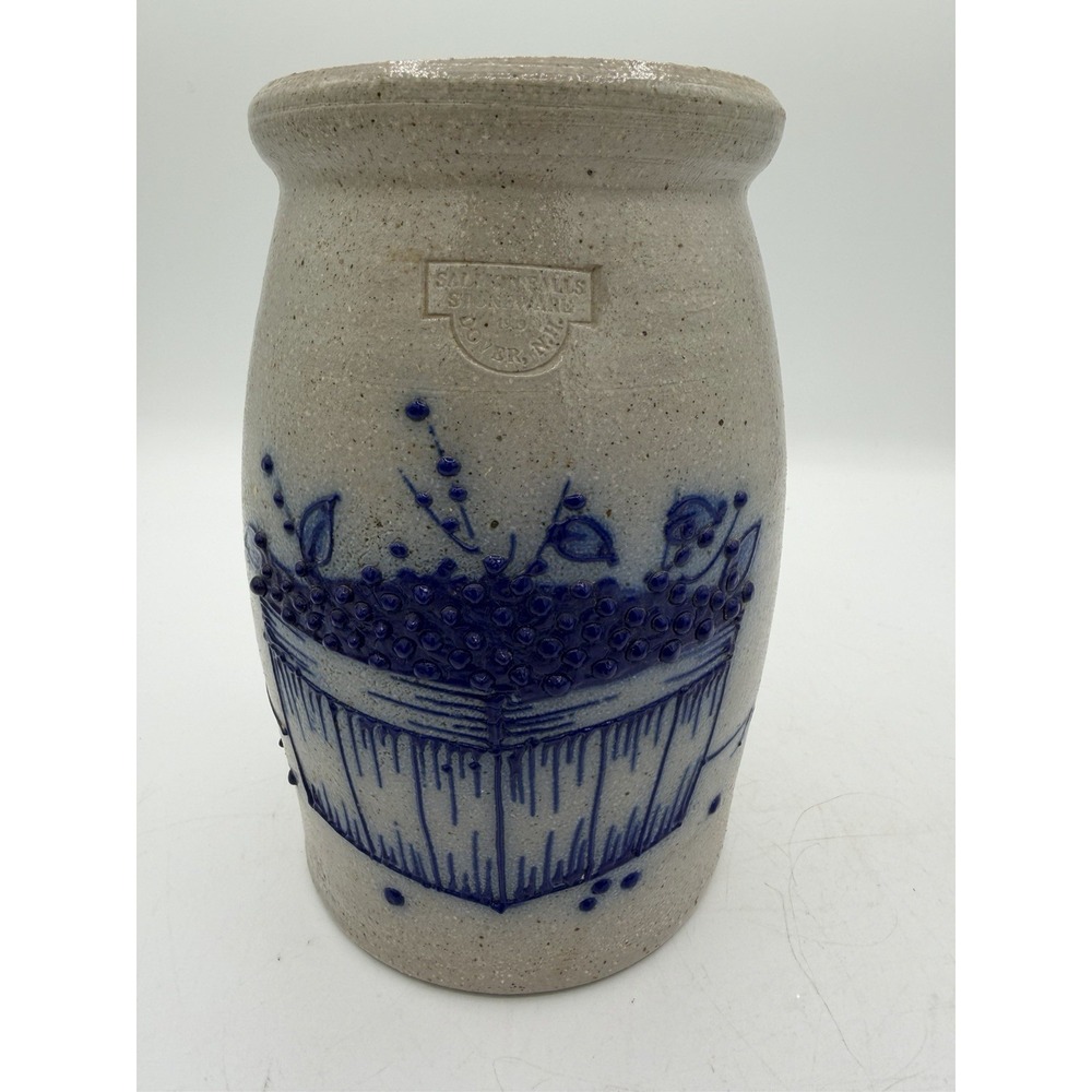 🫐Salmon Falls Salt Glazed Stoneware–Spoon Jar–Blueberry Basket–'89–EUC-Handmade
